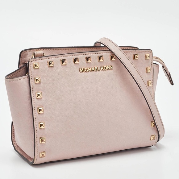 Michael Kors Pink Leather Selma Crossbody Studded Bag - Picture 1 of 13